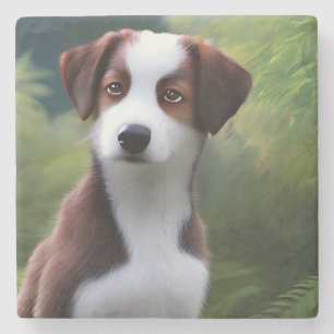 Bruce The Border Collie Puppy, Stone Coaster