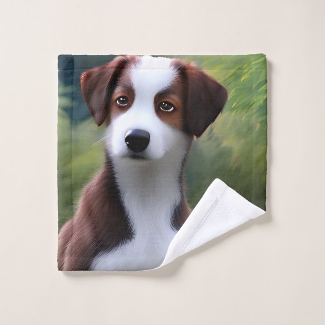 Bruce The Border Collie Puppy, Wash Cloth (Wash Cloth)