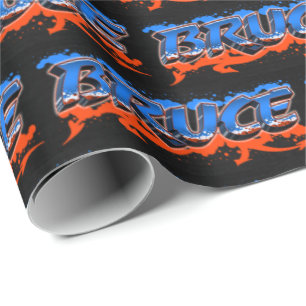 Bruce Vorname Name Graffiti blue orange Wrapping Paper