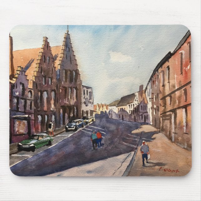 Bruges Afternoon Impressionistic Watercolor Painti Mouse Pad (Front)