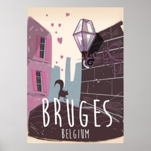 Bruges, Belgique poster de voyage de dessin animé