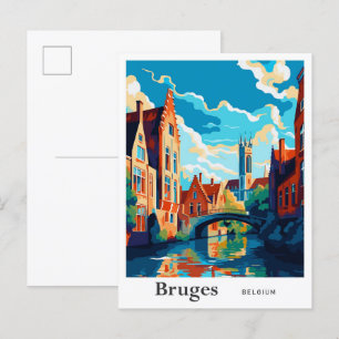 Bruges Belgium Art Vintage Travel Illustration Postcard