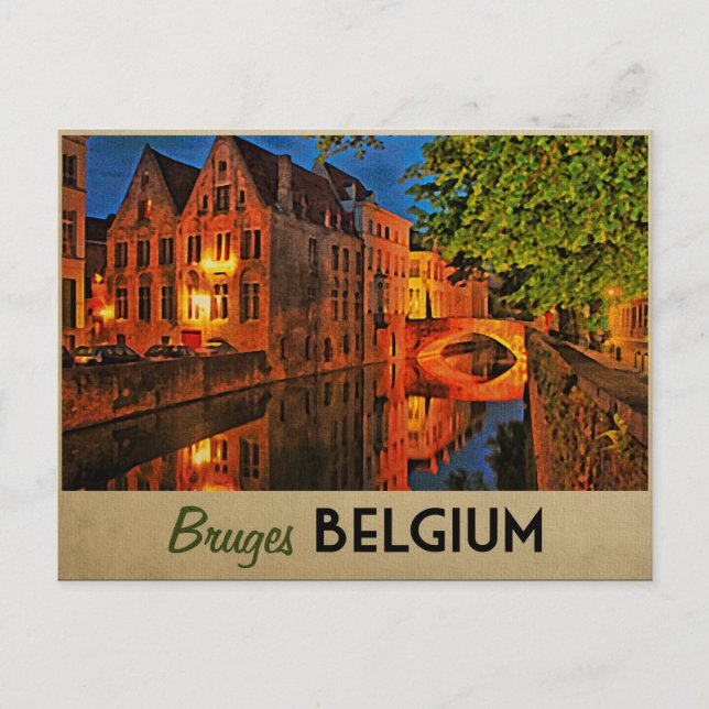 Bruges Belgium At Night Postcard (Front)