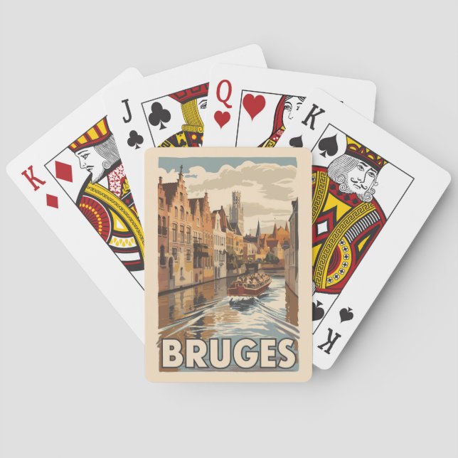 Bruges Belgium Illustration Travel Art Vintage Playing Cards (Back)