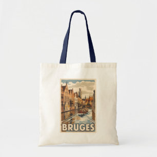 Bruges Belgium Illustration Travel Art Vintage Tote Bag