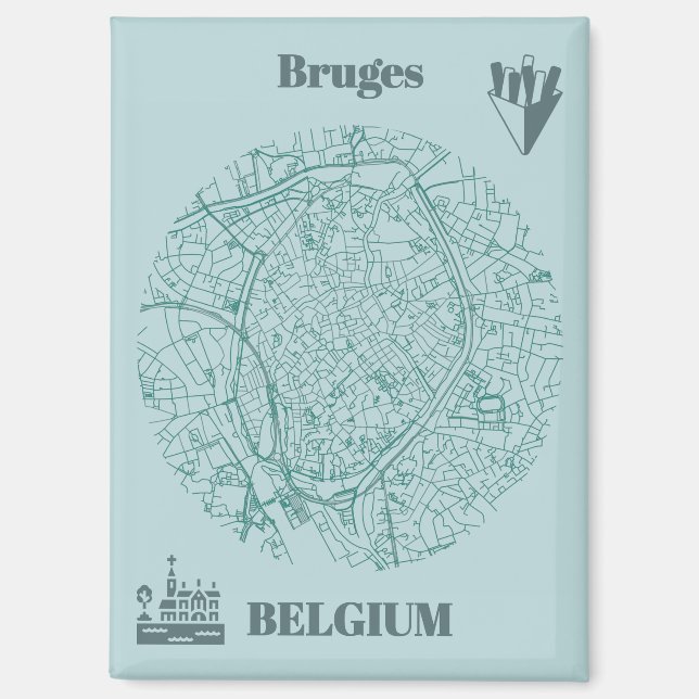 Bruges, Belgium Map Magnet (Front)