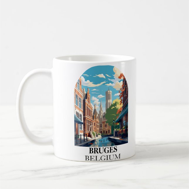 Bruges Belgium Travel Illustration Coffee Mug (Left)