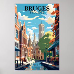 Bruges Belgium Travel Illustration Poster