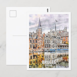 Bruges Belgium Travel Place Watercolor Postcard