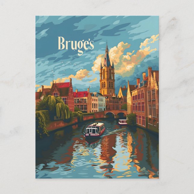Bruges Belgium vintage art Postcard (Front)