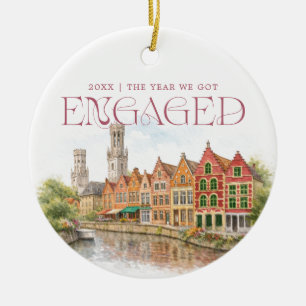 Bruges Belgium Watercolor Engagement Photo Ceramic Ornament