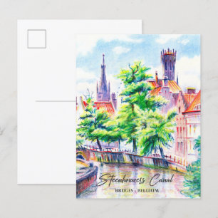 Bruges Belgium Watercolor Painting Travel Postcard
