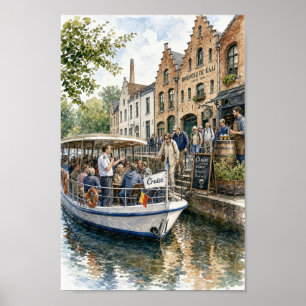 Bruges Canal Cruise Brewery Scene Poster