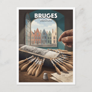Bruges Lace Workshop Window Detail Belgium Travel Postcard