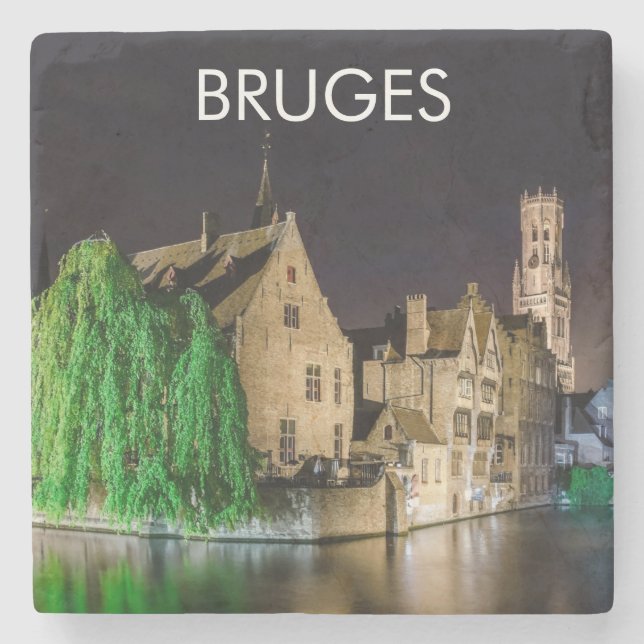 Bruges old town and Belfry tower Stone Coaster (Front)