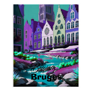 Bruges Postcard Minimal Belgium Travel Postcard Me Poster