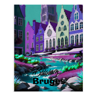 Bruges Postcard Minimal Belgium Travel Postcard Me Poster