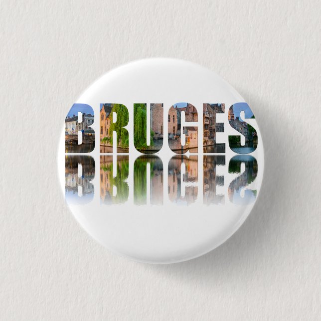 Bruges text photo composition 1 inch round button (Front)