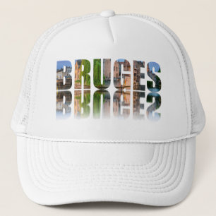 Bruges text photo composition trucker hat