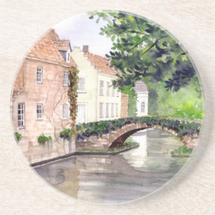 Bruges Watercolor Painting by Farida Greenfield Coaster