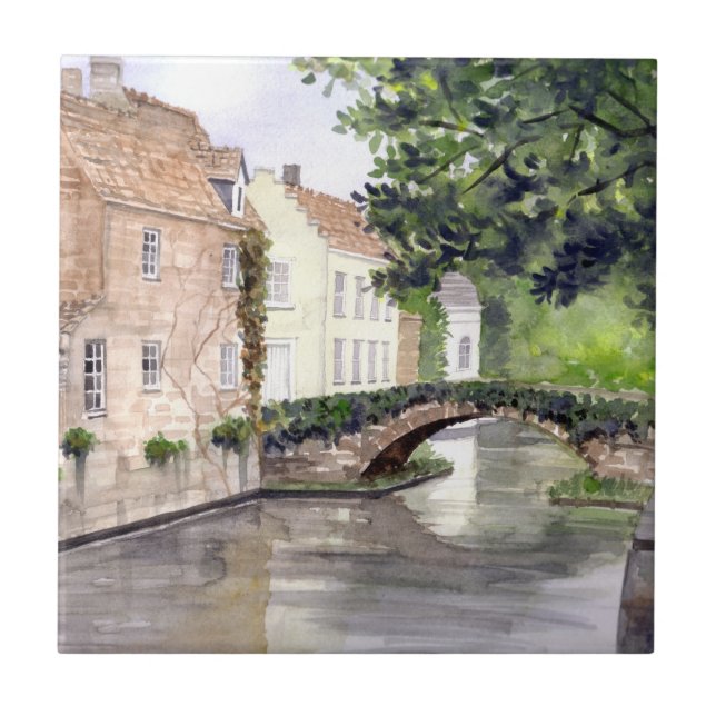 Bruges Watercolor Painting by Farida Greenfield Tile (Front)