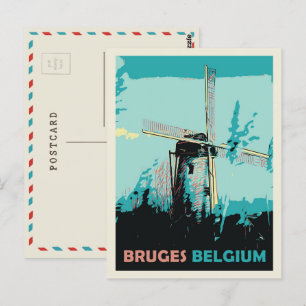 Bruges windmill illustration Belgium Postcard