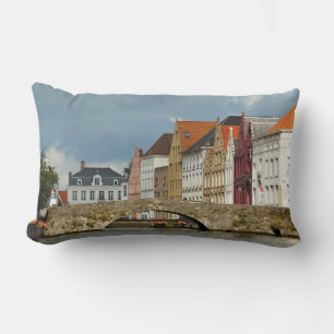 Brugge and a bridge in cloudy day, Belgium Lumbar Pillow
