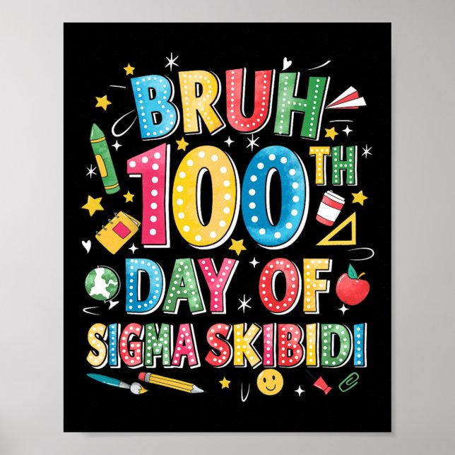 Bruh 100th Day Of School Sigma Skibidi Gen Alpha S Poster (Front)