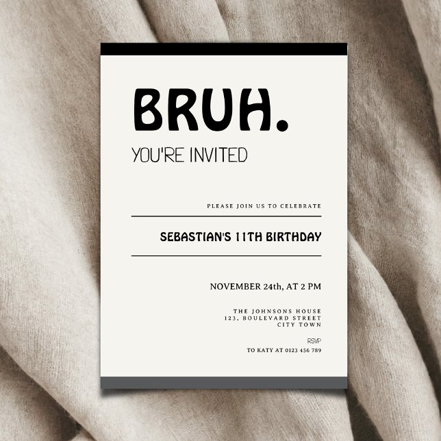 Bruh 11th Birthday Invitation Teens Boy Party (11th birthday invitation)