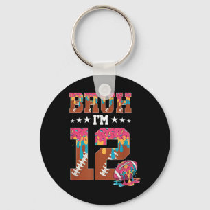 Bruh 12th Birthday Boy Football Ice Cream Drip 12 Keychain