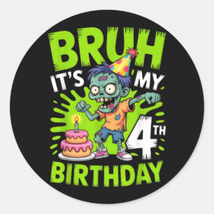 Bruh 4th Birthday Zombie Kids Party Halloween Fun Classic Round Sticker