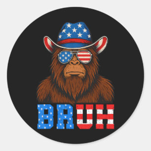 Bruh 4th Of July Boys Kids Fourth Of July Bigfoot Classic Round Sticker