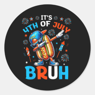 Bruh 4th Of July Boys Kids Hotdog Funny Fourth Of Classic Round Sticker