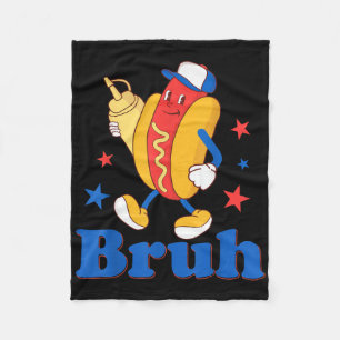 Bruh 4th Of July Funny Hot Dog Patriotic Teen Kids Fleece Blanket