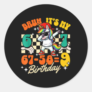 Bruh 67-589 9th Birthday Dabbing Unicorn Cool Kids Classic Round Sticker