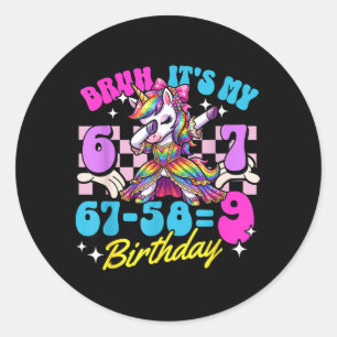 Bruh 67-589 9th Birthday Unicorn Dabbing Girl Kid Classic Round Sticker