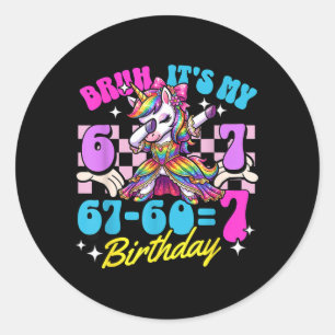 Bruh 67-607 7th Birthday Unicorn Dabbing Girl Kid Classic Round Sticker