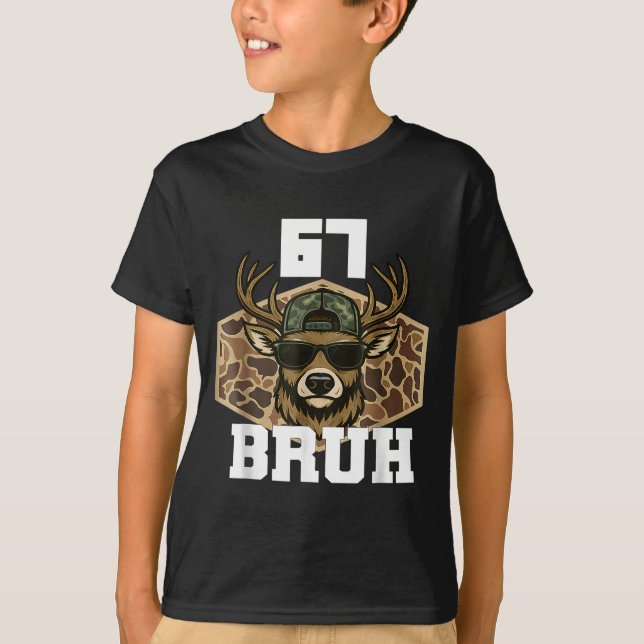 Bruh 67 Deer Funny Deer Hunting Camo Hat Youth Tee (Front)
