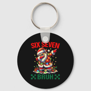 Bruh 67 Six Seven Funny Christmas Santa Claus 6 7  Keychain
