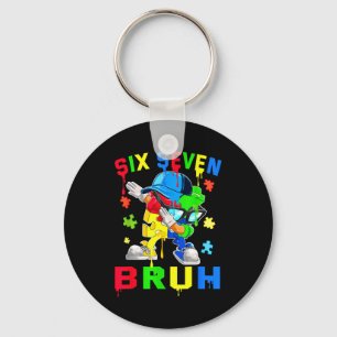 Bruh 67 six seven puzzle dabbing autism awareness keychain