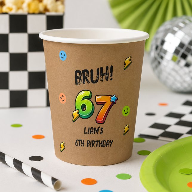 Bruh 6 7 Boys Birthday  Paper Cups (BRUH 6 7 boys birthday party paper cups)