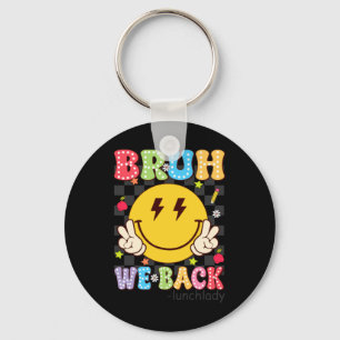 Bruh Back Lunch Lady Retro Smile Face Dalmatian Keychain