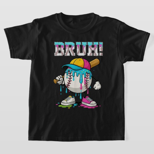 Bruh Baseball Ice Cream Drip Meme T-Shirt (Laydown)