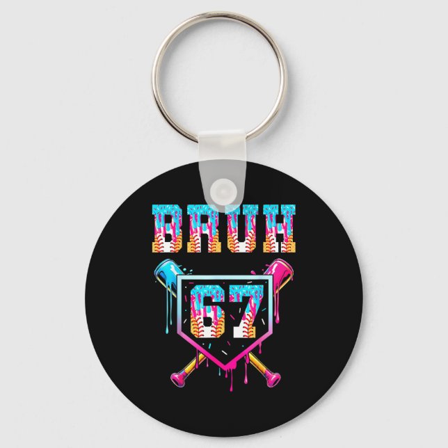 Bruh Baseball Ice Cream Drip Number 67 Player 67th Keychain (Front)