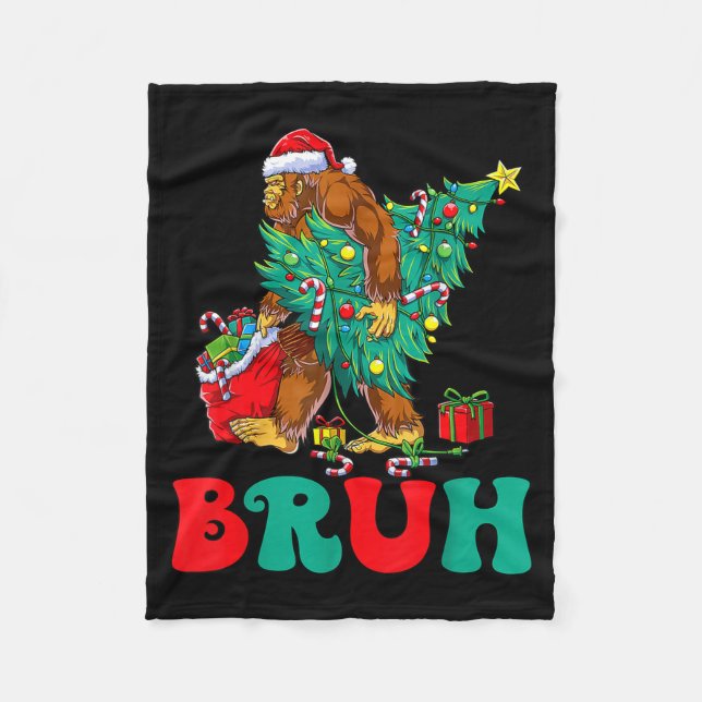 Bruh Bigfoot Christmas Funny Christmas Tree Xmas S Fleece Blanket (Front)