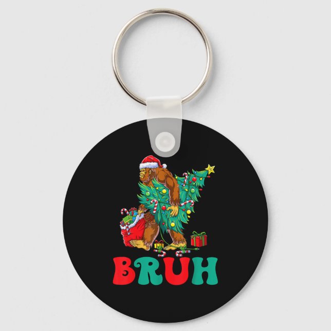 Bruh Bigfoot Christmas Funny Christmas Tree Xmas S Keychain (Front)