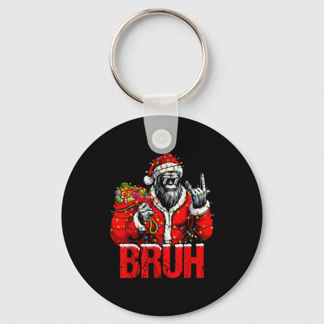 Bruh Bigfoot Christmas Funny Sasquatch Xmas For Me Keychain (Front)