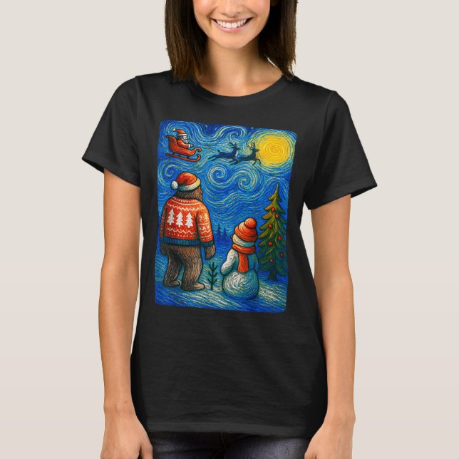 Bruh Bigfoot Snowman Starry Night Christmas Xmas M T-Shirt (Front)