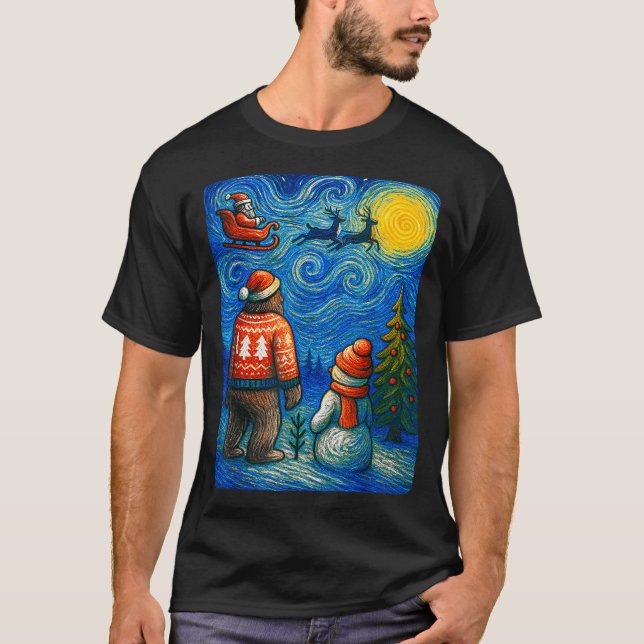 Bruh Bigfoot Snowman Starry Night Christmas Xmas M T-Shirt (Front)