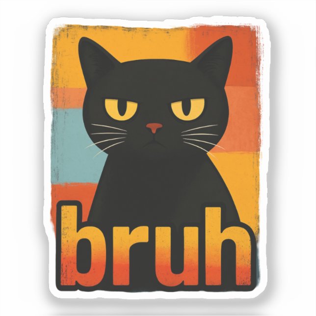 Bruh Black Cat Funny Retro Vintage Meme  (Front)